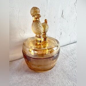 Vintage Jeanette Poodle Trinket Box Lid Carnival Glass Marigold  1940s